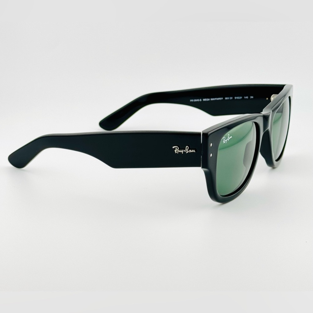 Ray-Ban Mega Wayfarer Sunglasses Rb0840S Acetate Black Frame Green Lenses UNISEX - Picture 11 of 15